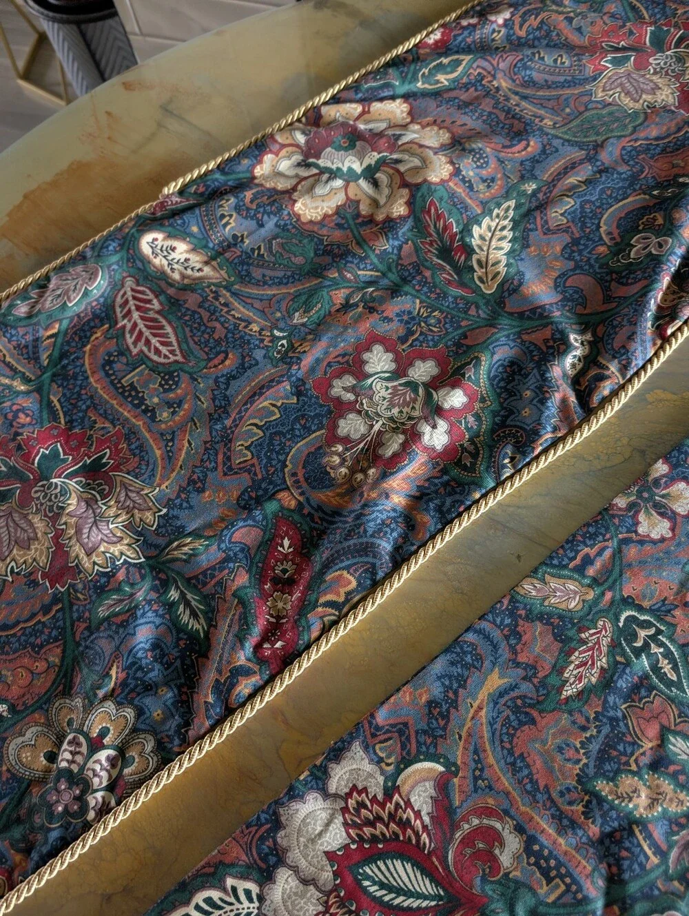 Custom Botanical Teal Table, Console, Dresser Topper Runner Lined